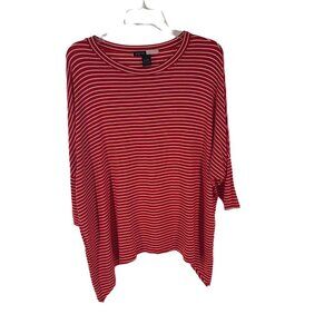 32.  FOCUS Life Style Women's 3/4 Sleeve Shirt Top Crew Neck Striped Red size M